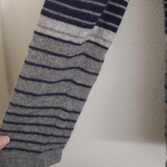 Laundry By Shelli Segal Grey Navy Striped Cashmere Cardigan With Hood Size XL - Picture 4 of 11